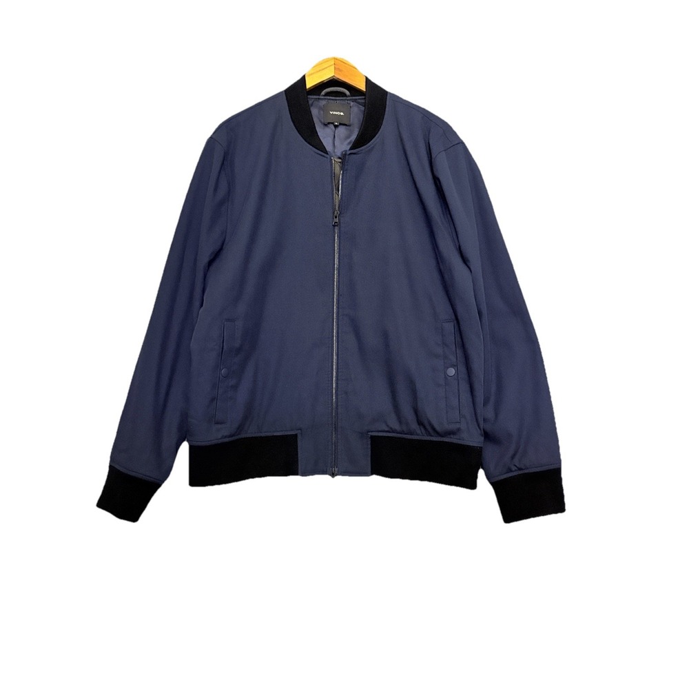 Vince Midnight Navy Bomber Jacket with Black Rib Trim